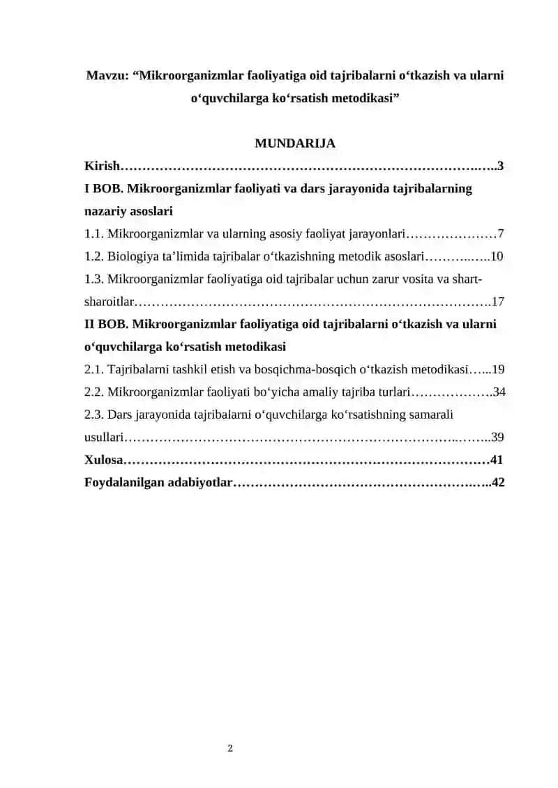Mikroorganizmlar faoliyatiga oid tajribalarni o‘tkazish va ularni o‘quvchilarga ko‘rsatish metodikasi
