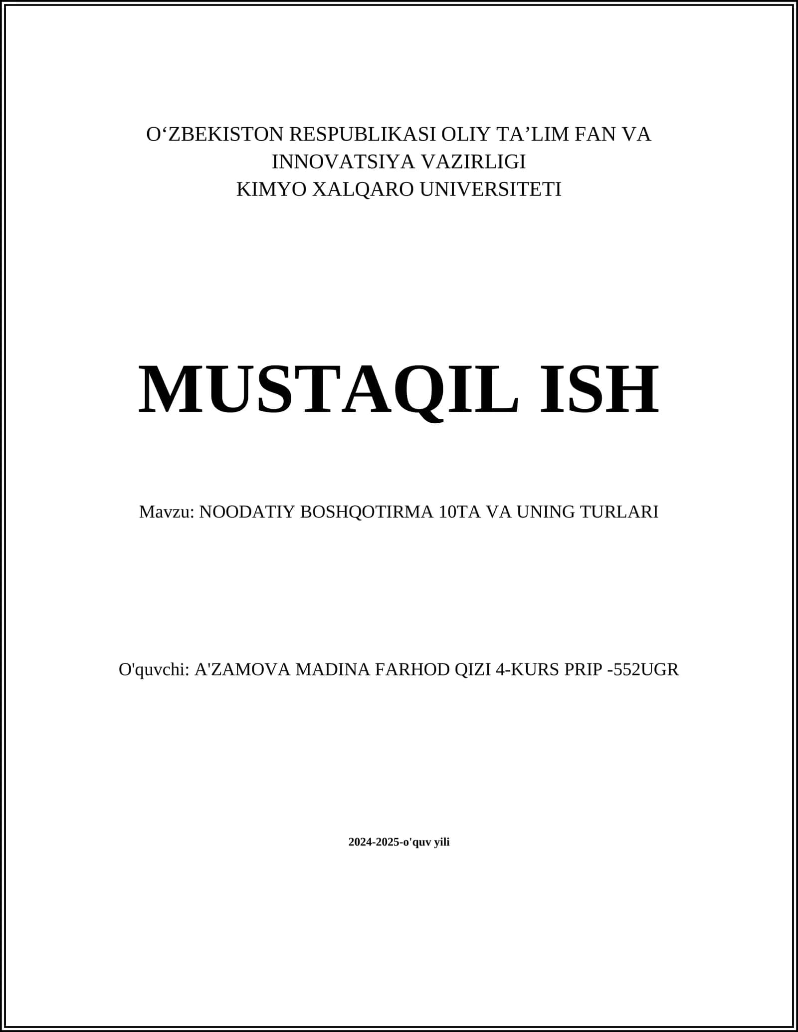 NOODATIY BOSHQOTIRMA 10TA VA UNING TURLARI 1