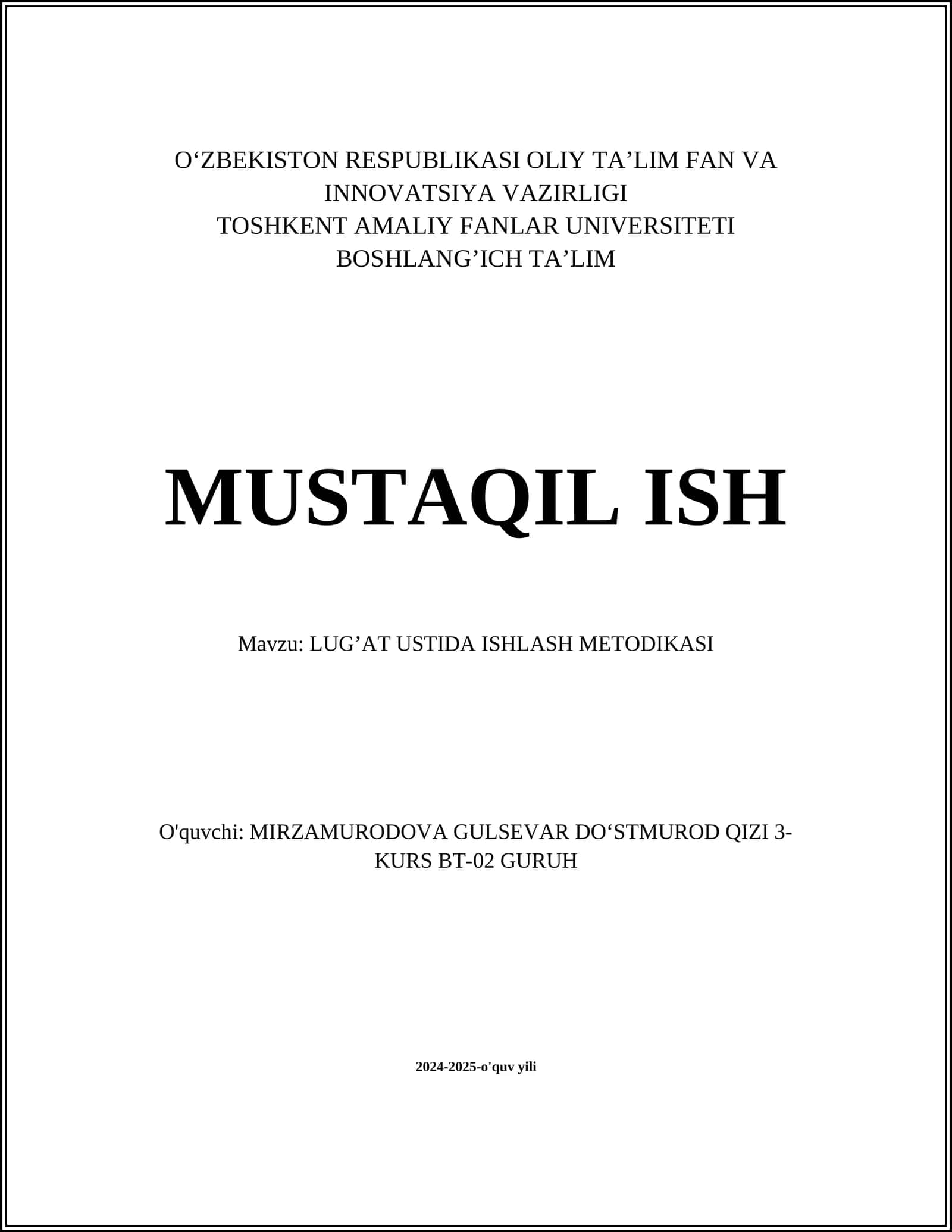 LUG’AT USTIDA ISHLASH METODIKASI 1