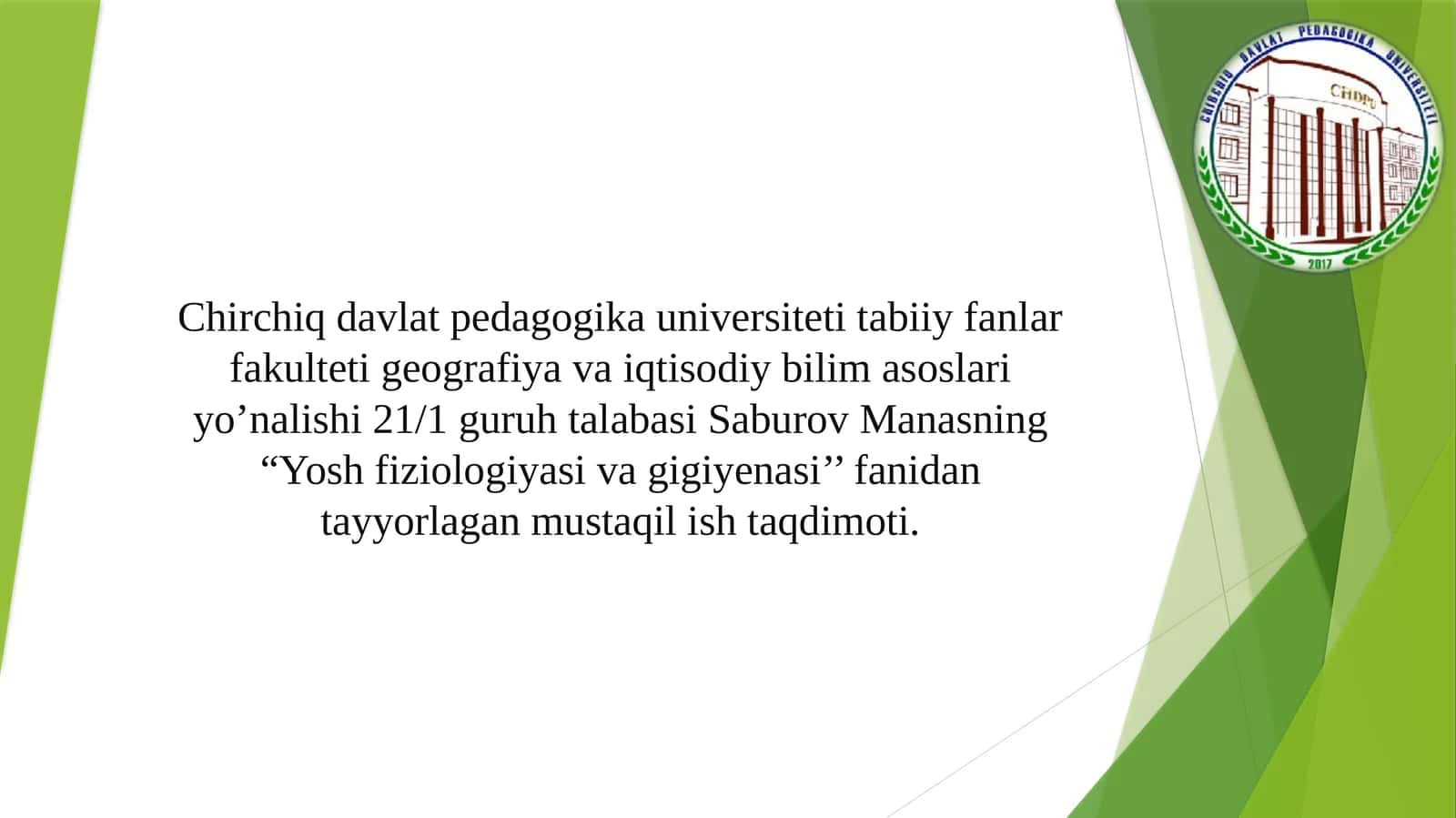 Yosh fiziologiyasi va gigiyenasi 1