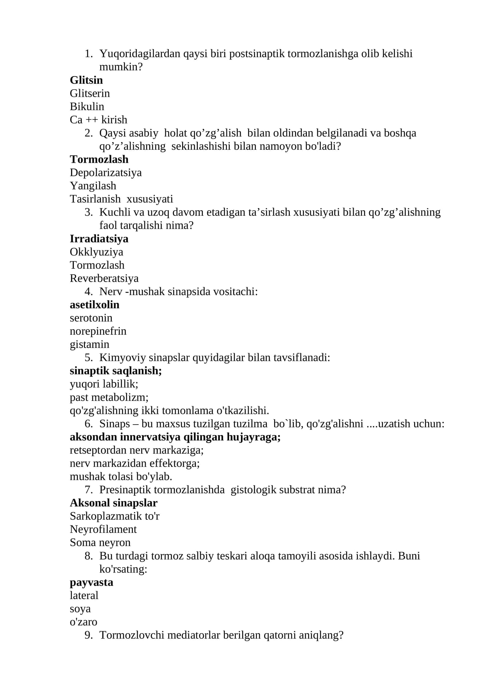 Sinaps va qo’zg’alishning kimyoviy tuzilishi 1