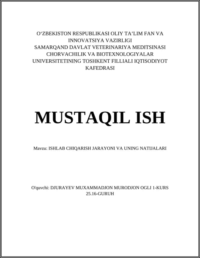 ISHLAB CHIQARISH JARAYONI VA UNING NATIJALARI 1