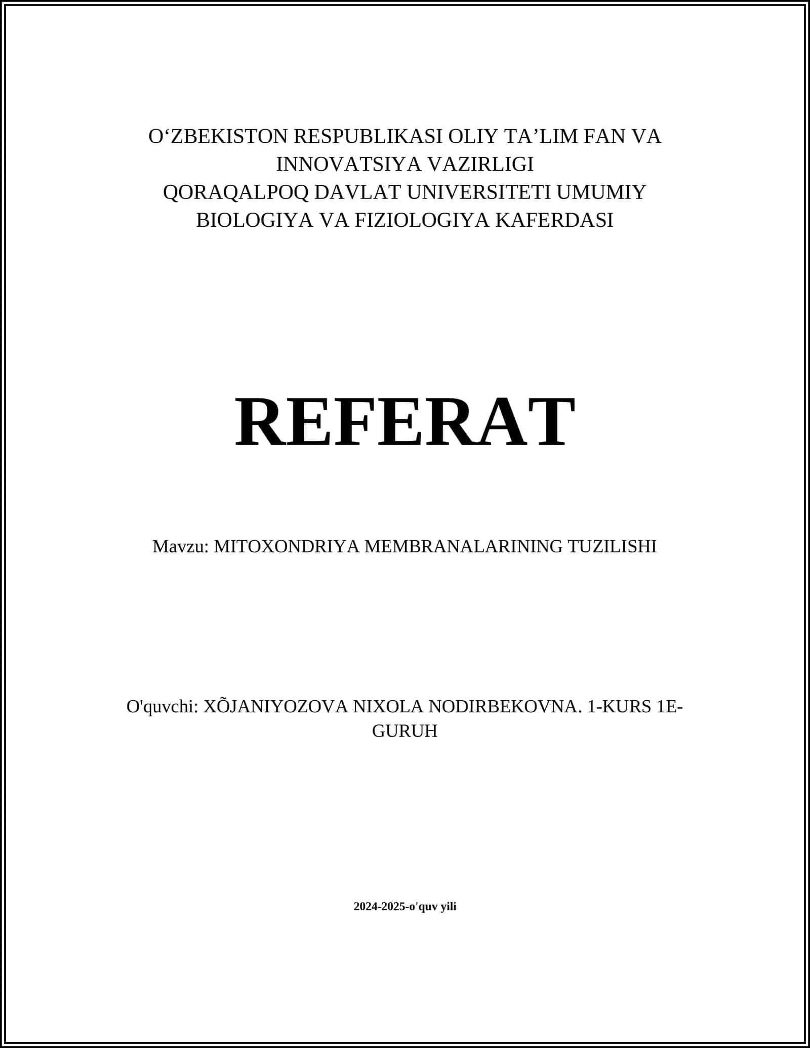 MITOXONDRIYA MEMBRANALARINING TUZILISHI 1