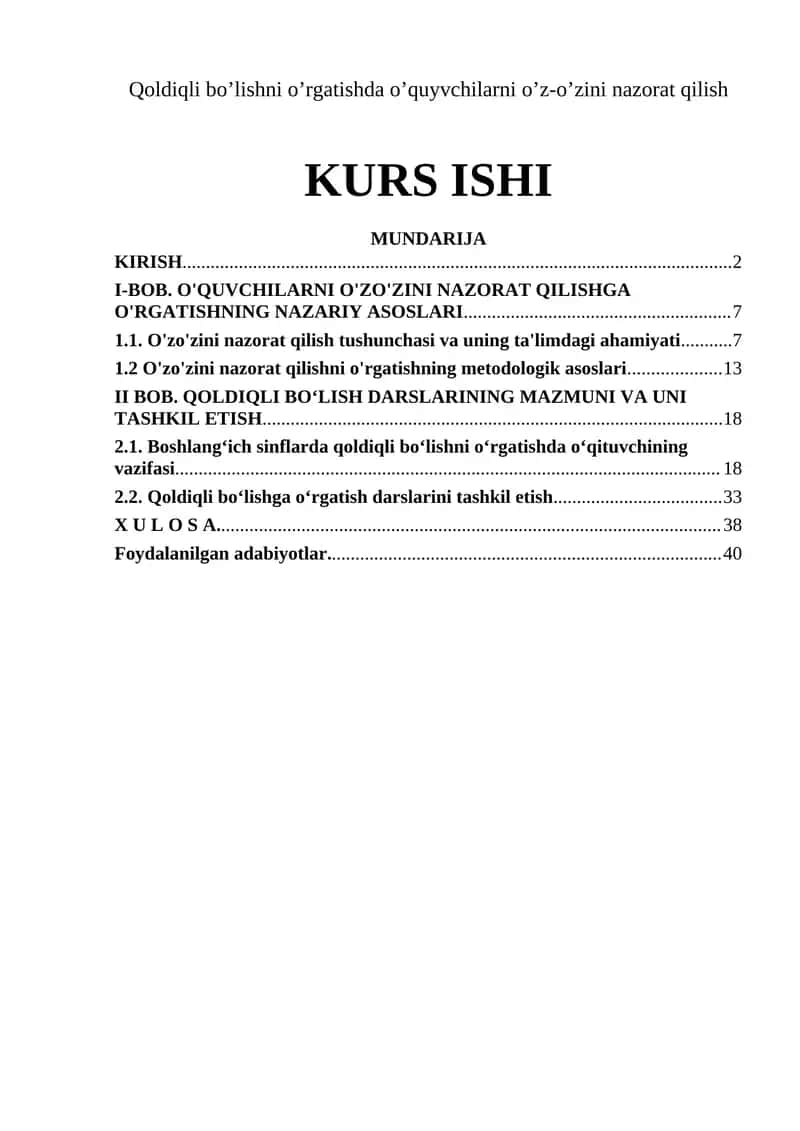 Qoldiqli bo’lishni o’rgatishda o’quyvchilarni o’z-o’zini nazorat qilish 1