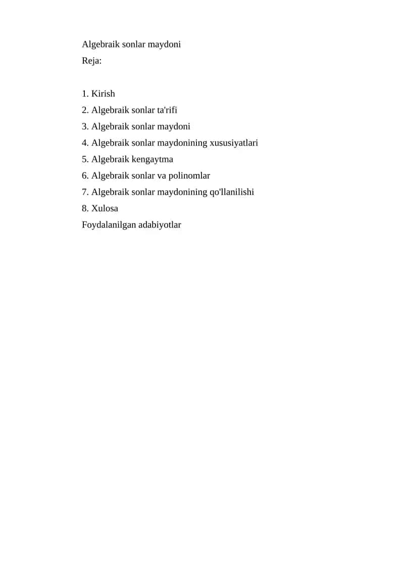 Algebraik sonlar maydoni 1