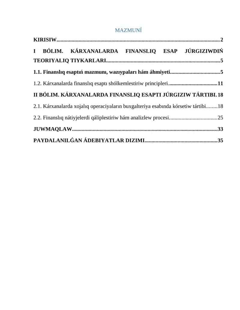 Karxanalarda finanslıq esaptı jurgiziw 1