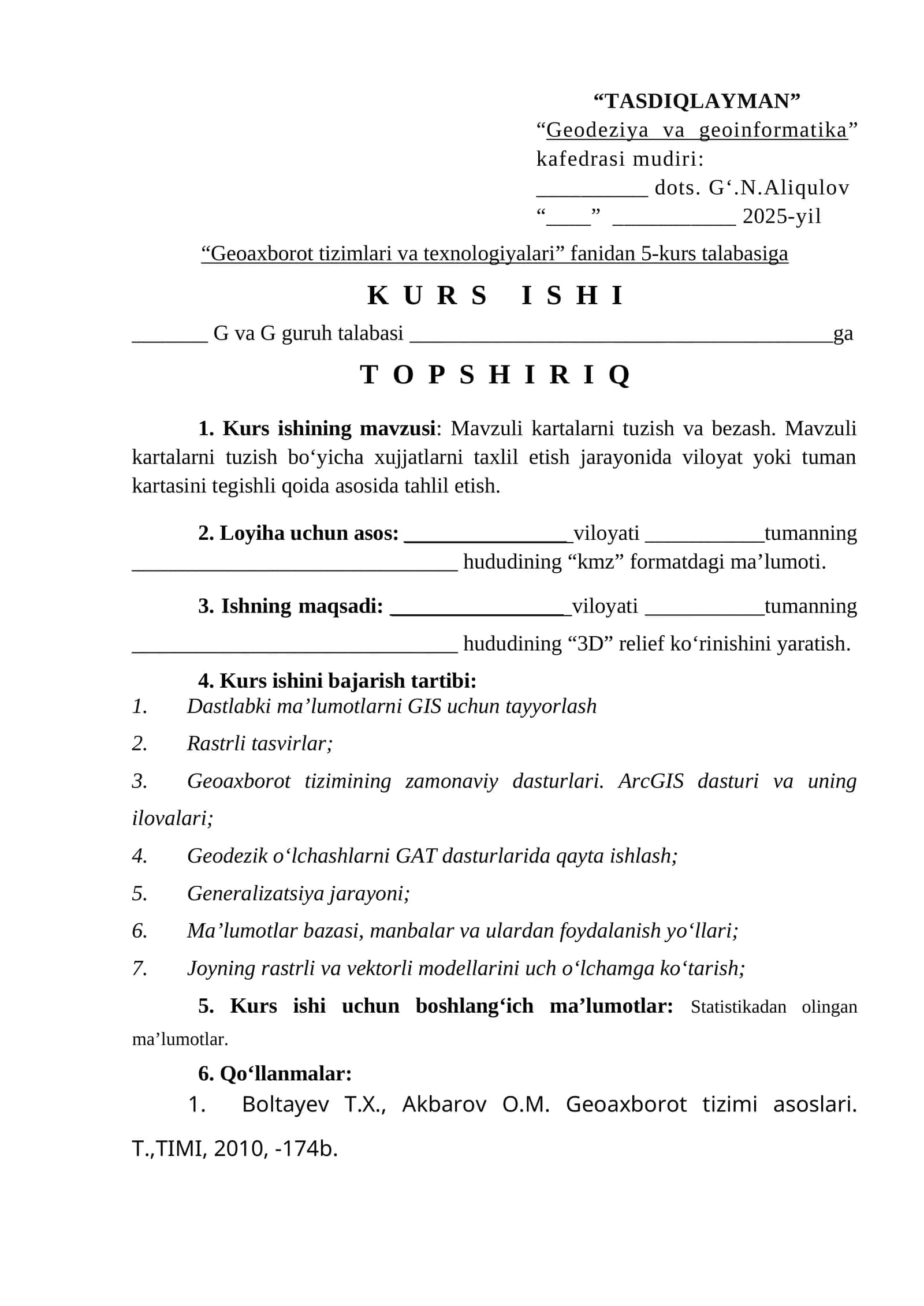 Geoaxborot tizimlari va texnologiyalari kursi 1