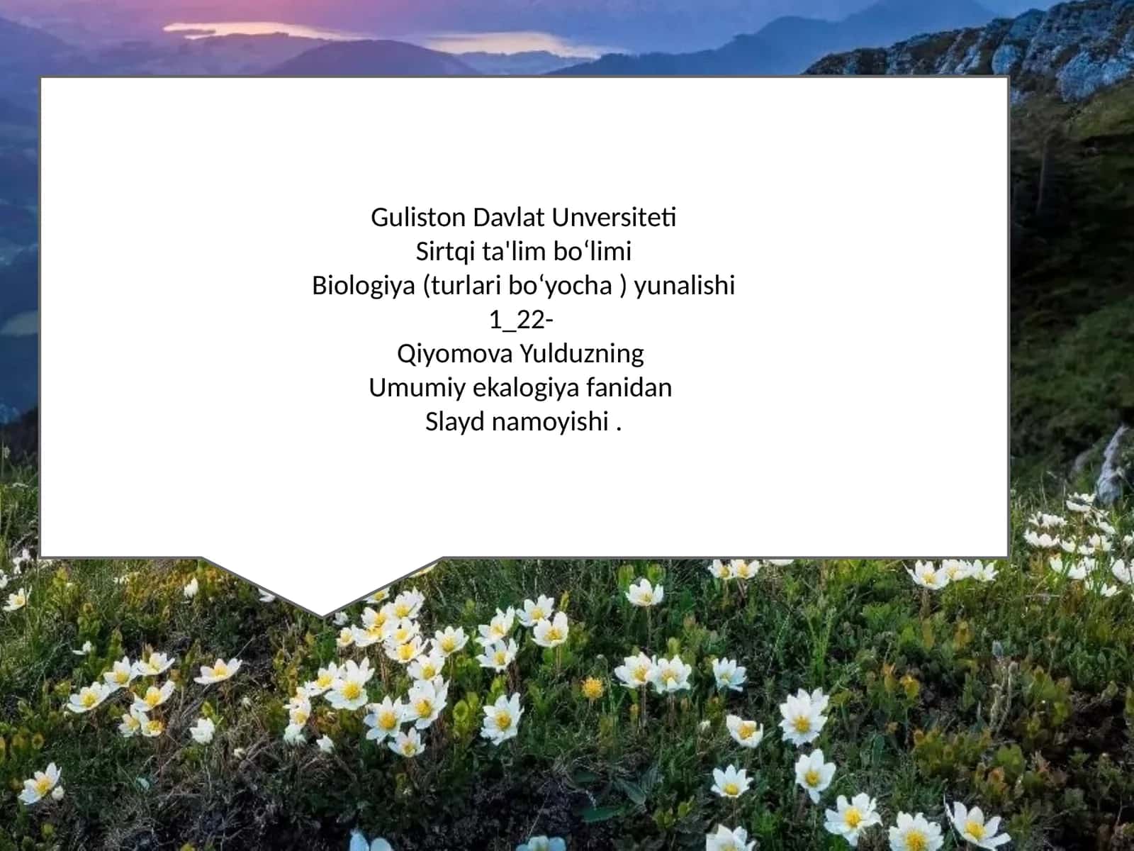 Umumiy ekalogiya fanidan Slayd namoyishi 1