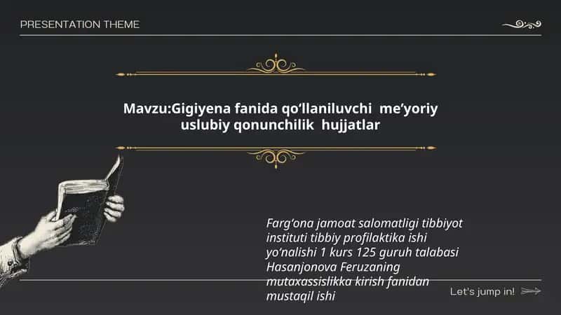 Gigiyena fanida qoʻllaniluvchi meʼyoriy uslubiy qonunchilik hujjatlar 1