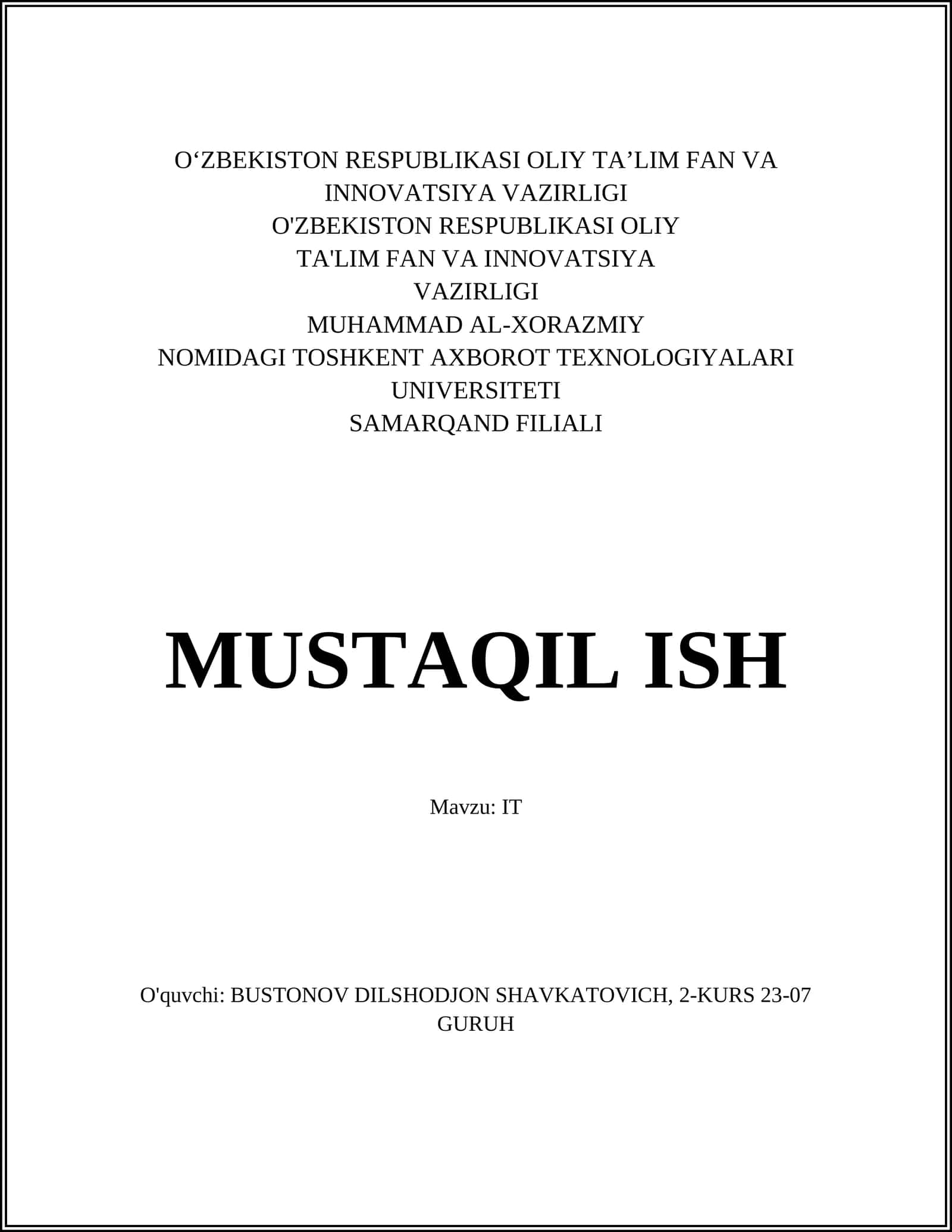 Dasturiy ta'minot ishlab chiqish 1