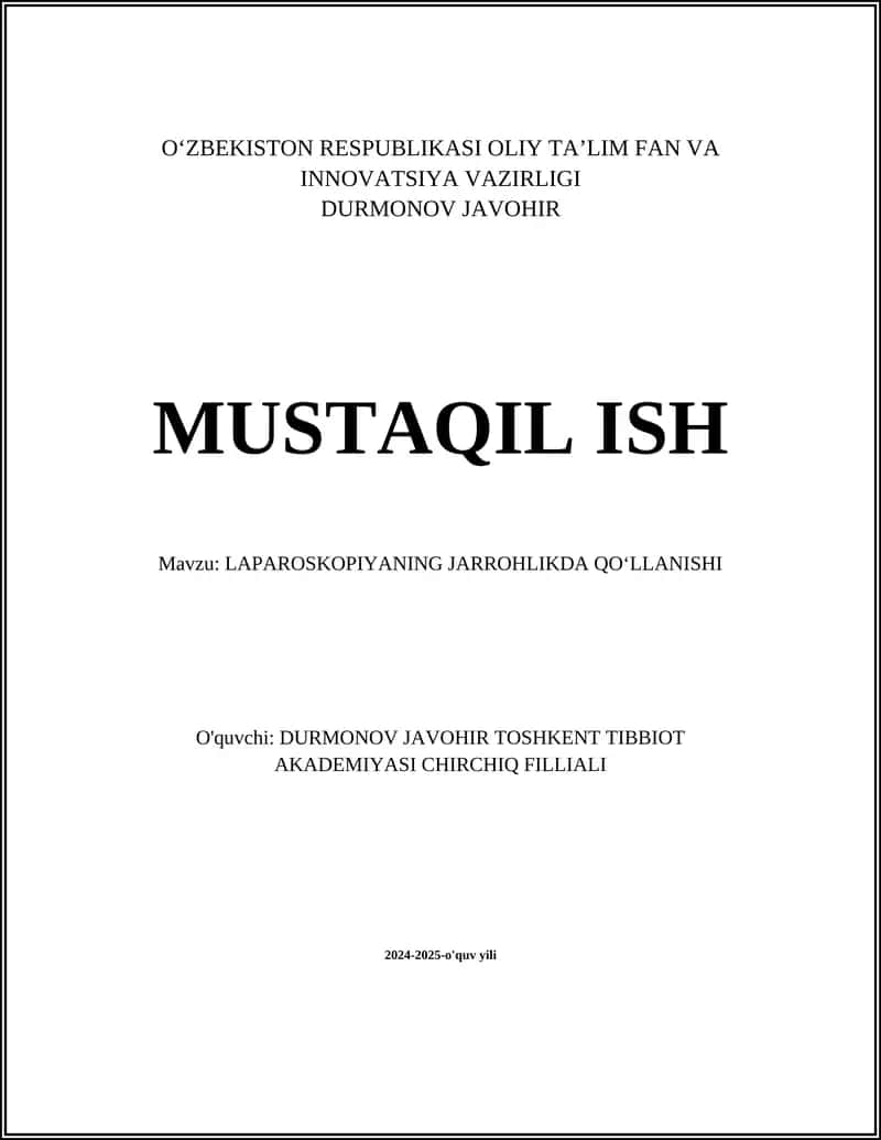 LAPAROSKOPIYANING JARROHLIKDA QOʻLLANISHI 1