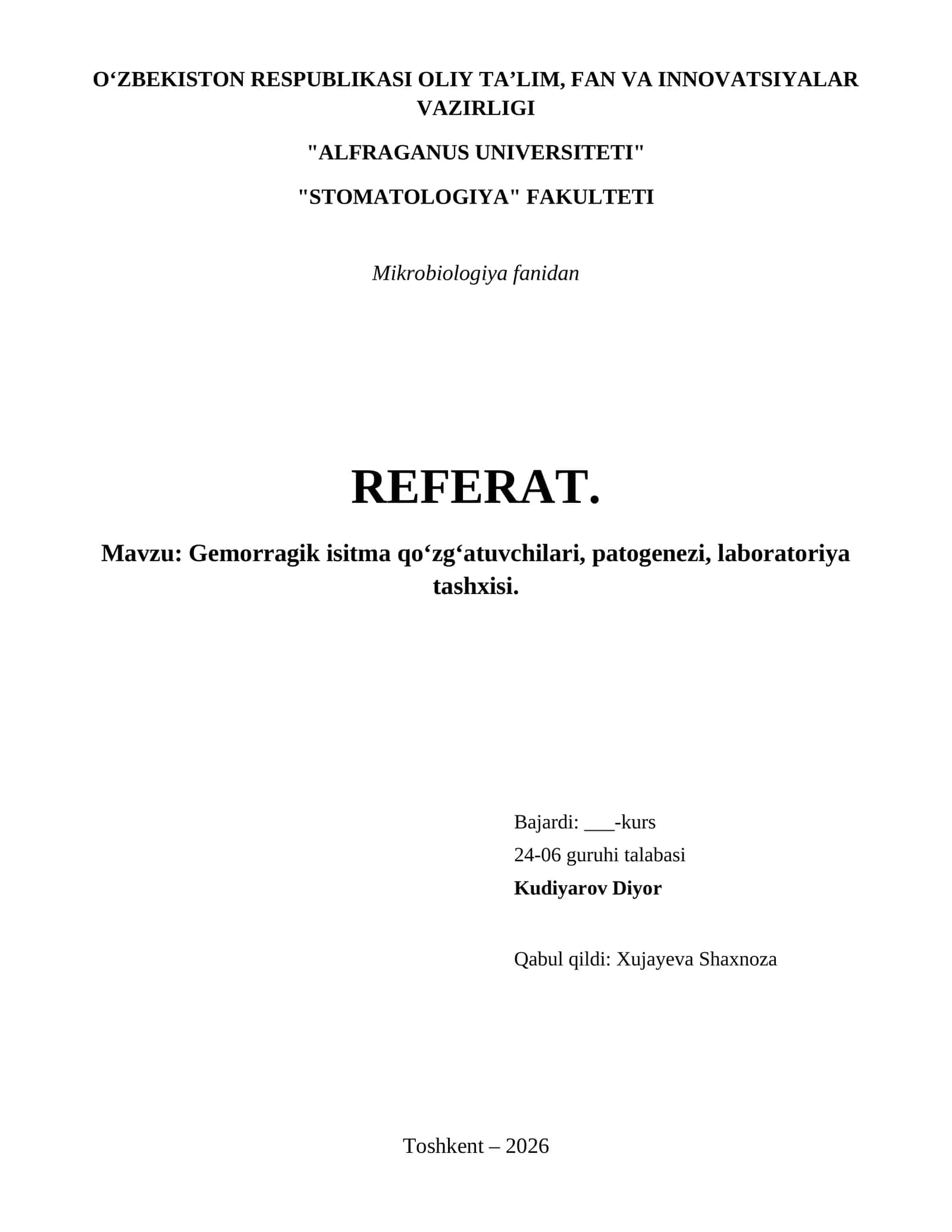 Gemorragik isitma qo‘zg‘atuvchilari, patogenezi, laboratoriya tashxisi. 1