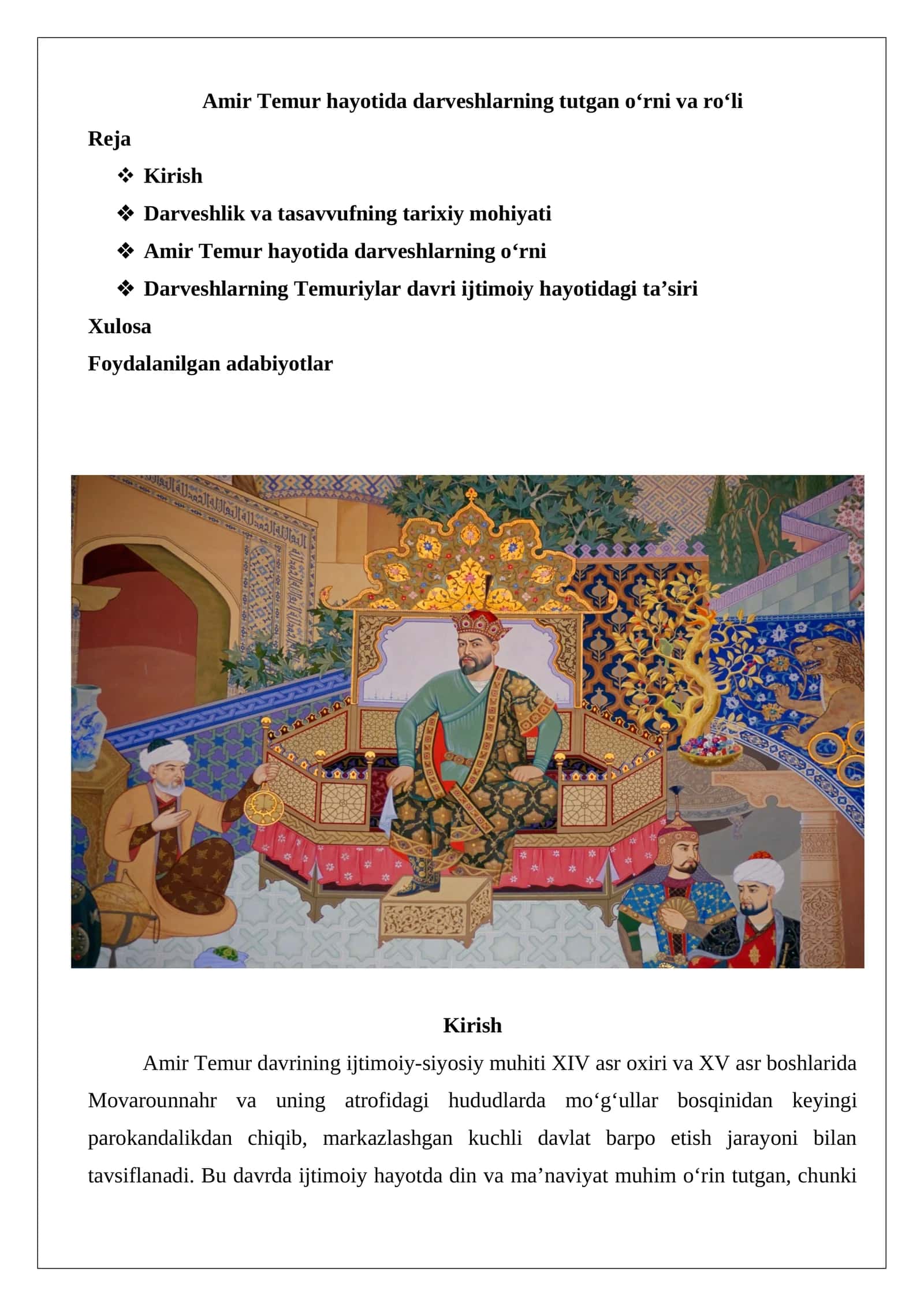 Amir Temur hayotida darveshlarning tutgan o‘rni va ro‘li 1