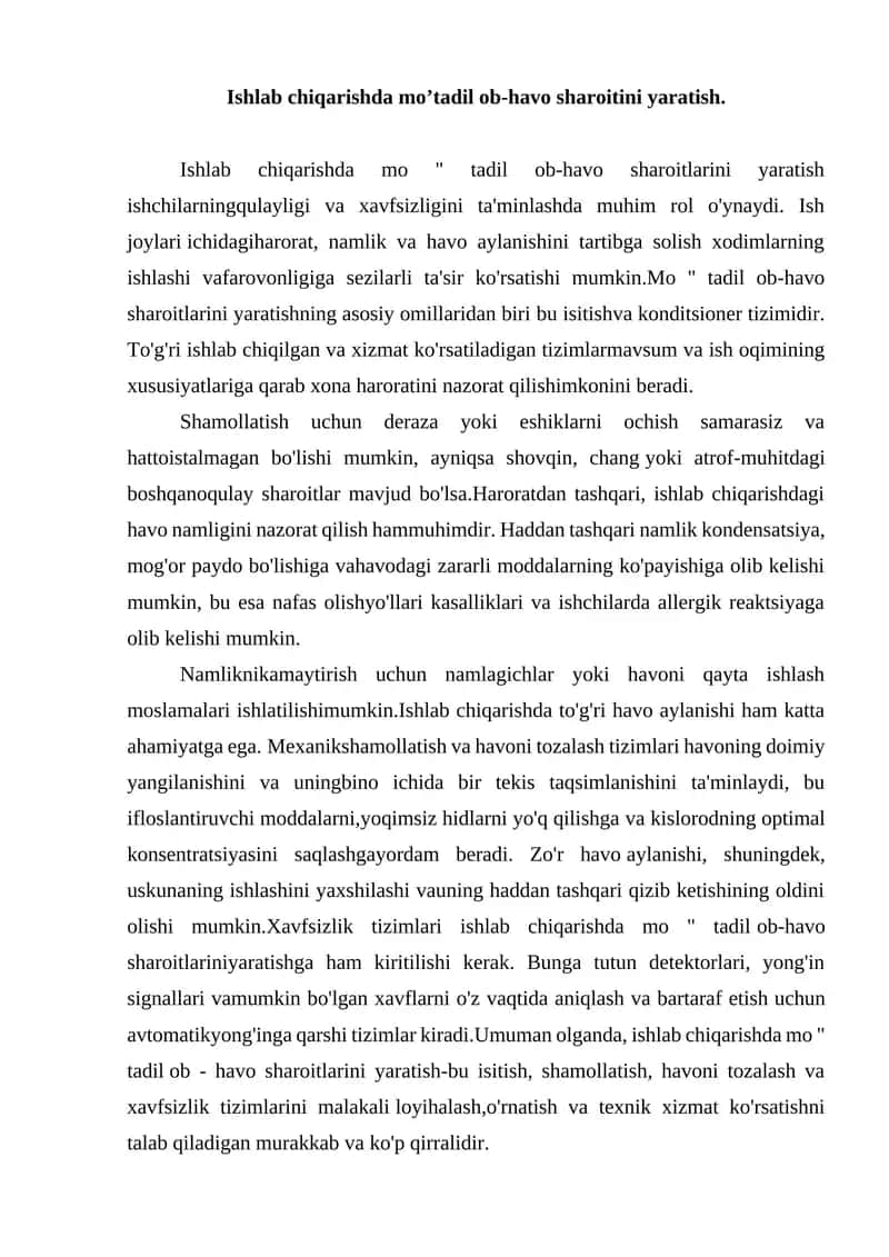 Mo'tadil ob-havo sharoitlarini yaratish 1