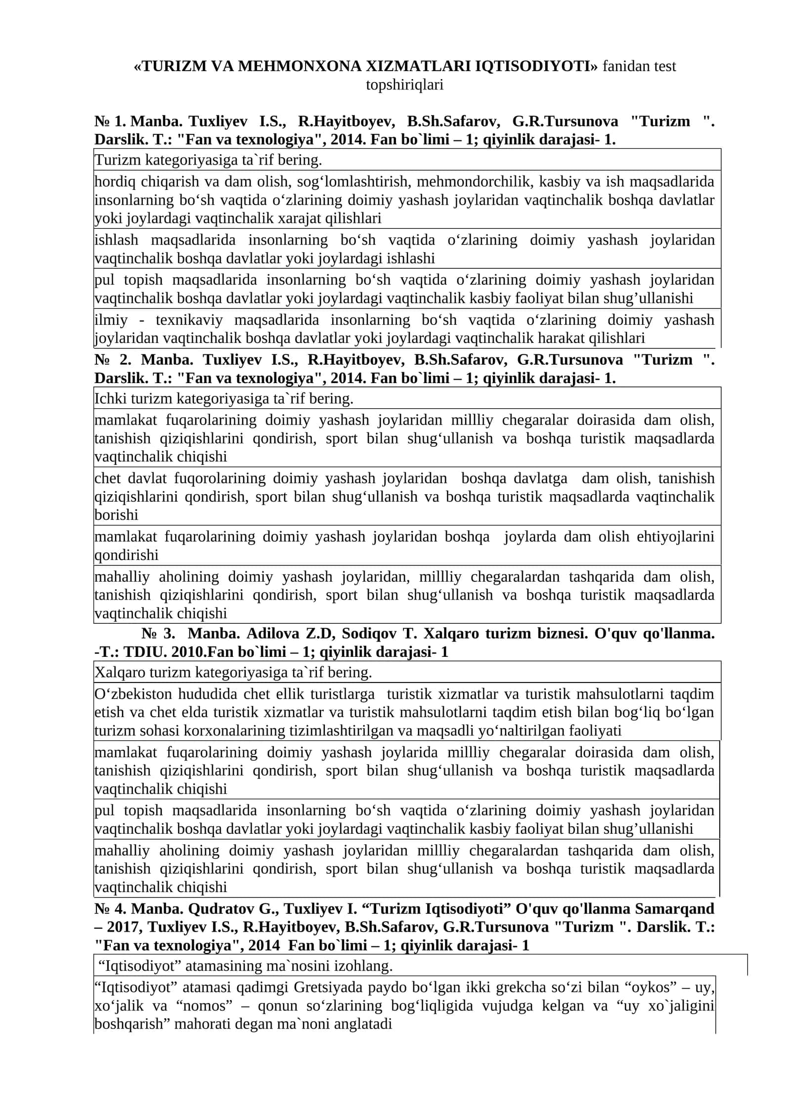TURIZM VA MEHMONXONA XIZMATLARI IQTISODIYOTI 1