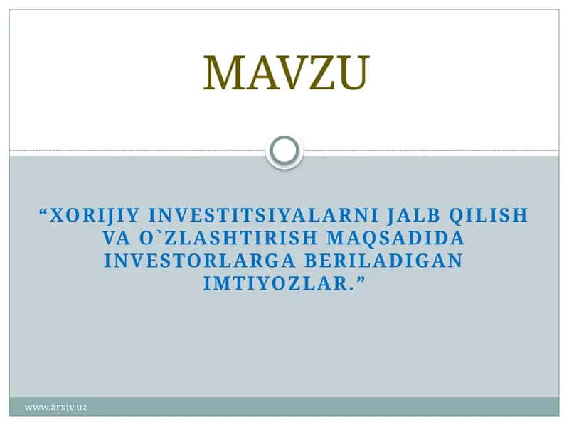 Xorijiy investitsiyalar ishtirokidagi korxonalarga berilgan imtiyozlarning ahamiyati 1