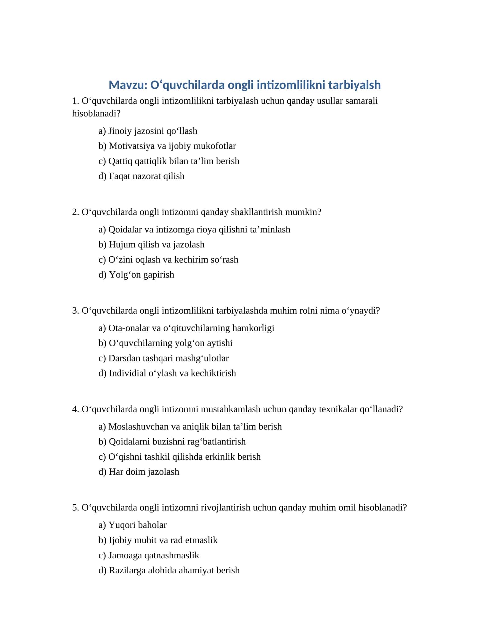 Oʻquvchilarda ongli intizomlilikni tarbiyalash 1