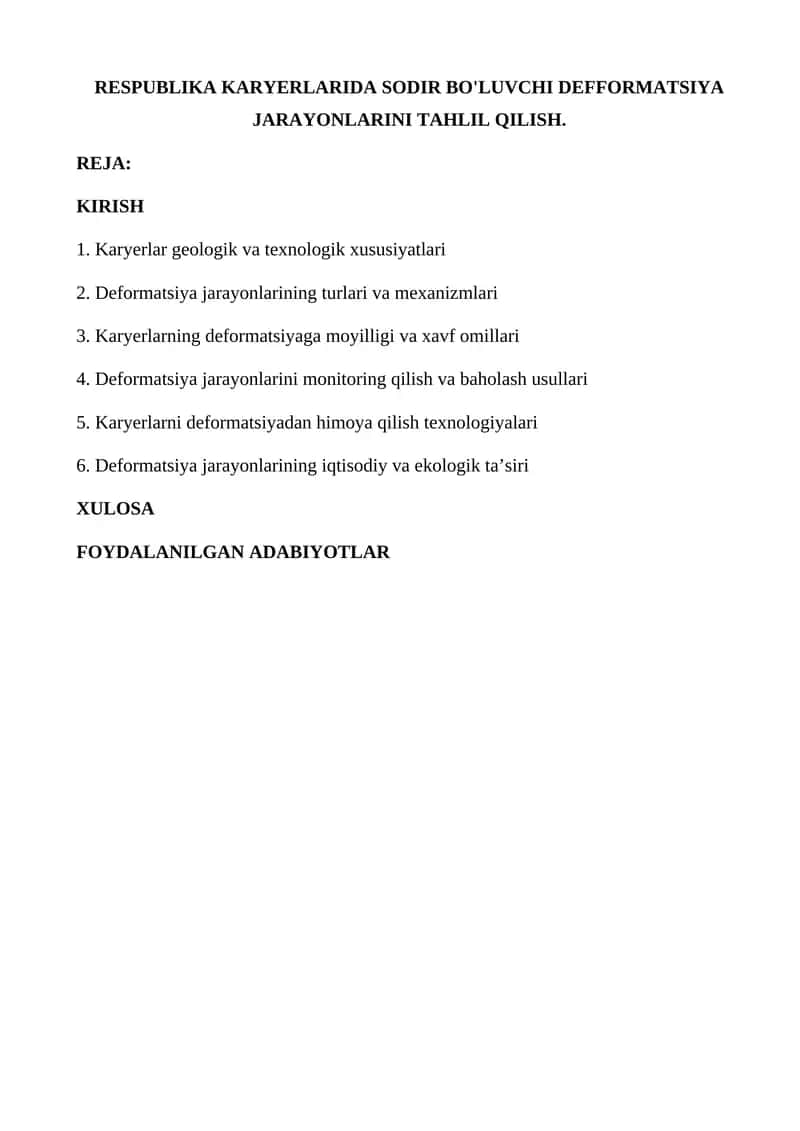 RESPUBLIKA KARYERLARIDA SODIR BO'LUVCHI DEFFORMATSIYA JARAYONLARINI TAHLIL QILISH 1