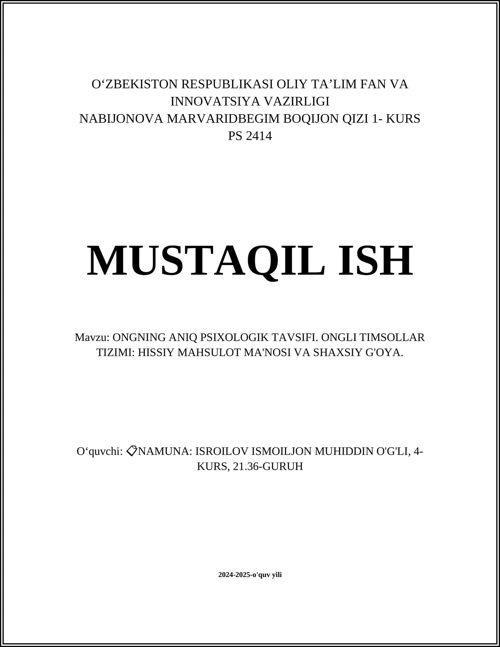 Ongning aniq psixologik tavsifi 1