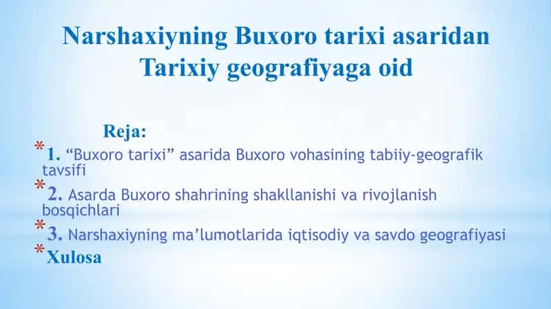 Narshaxiyning Buxoro tarixi asaridan Tarixiy geografiyaga oid 1