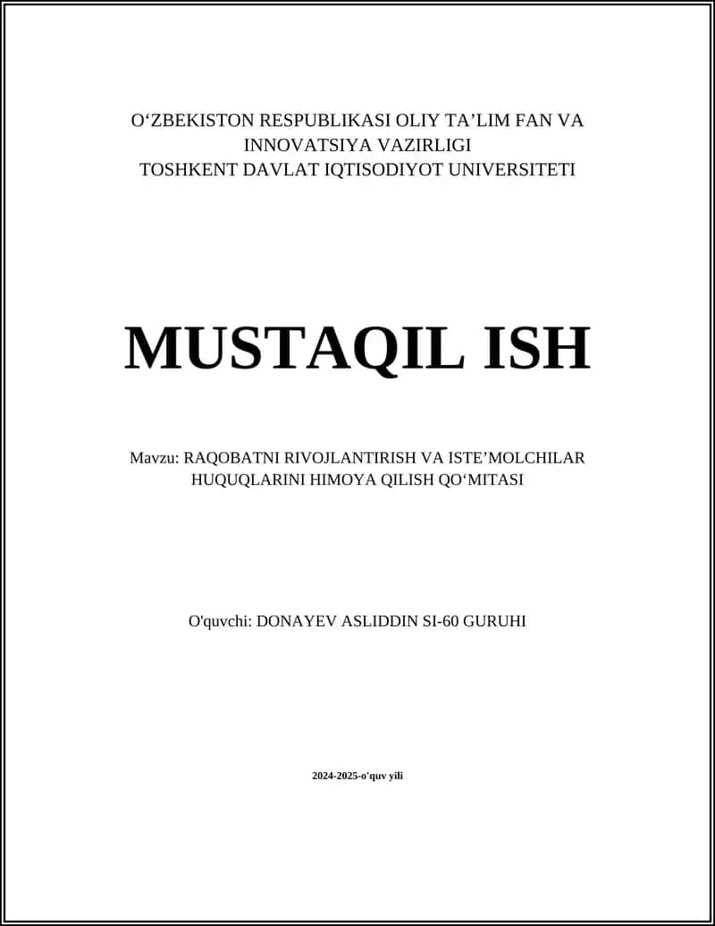 RAQOBATNI RIVOJLANTIRISH VA ISTEʼMOLCHILAR HUQUQLARINI HIMOYA QILISH QOʻMITASI 1