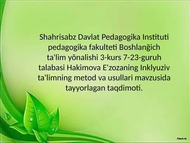 Inklyuziv ta'limning metod va usullari 1