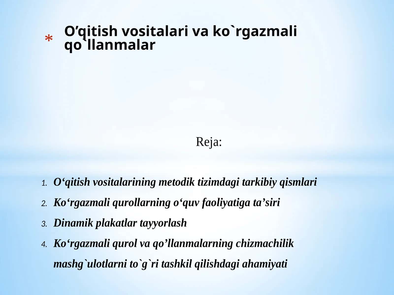 O’qitish vоsitalari va ko`rgazmali qo`llanmalar 1