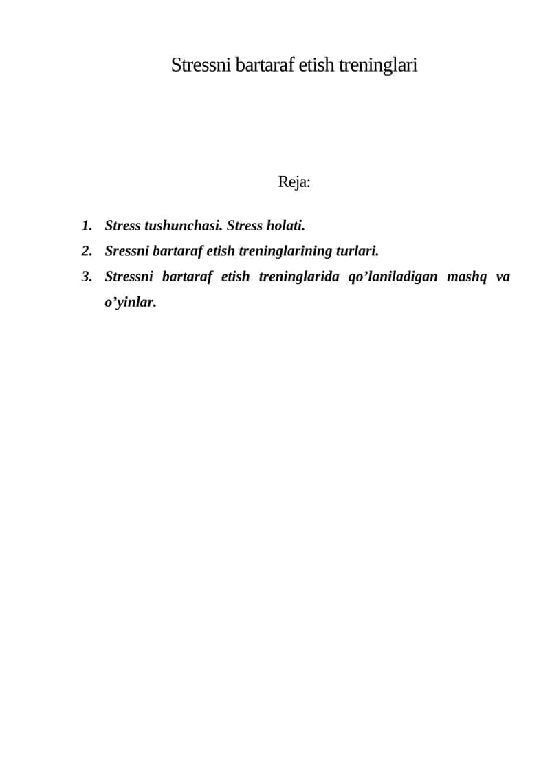 Stressni bartaraf etish treninglari 1