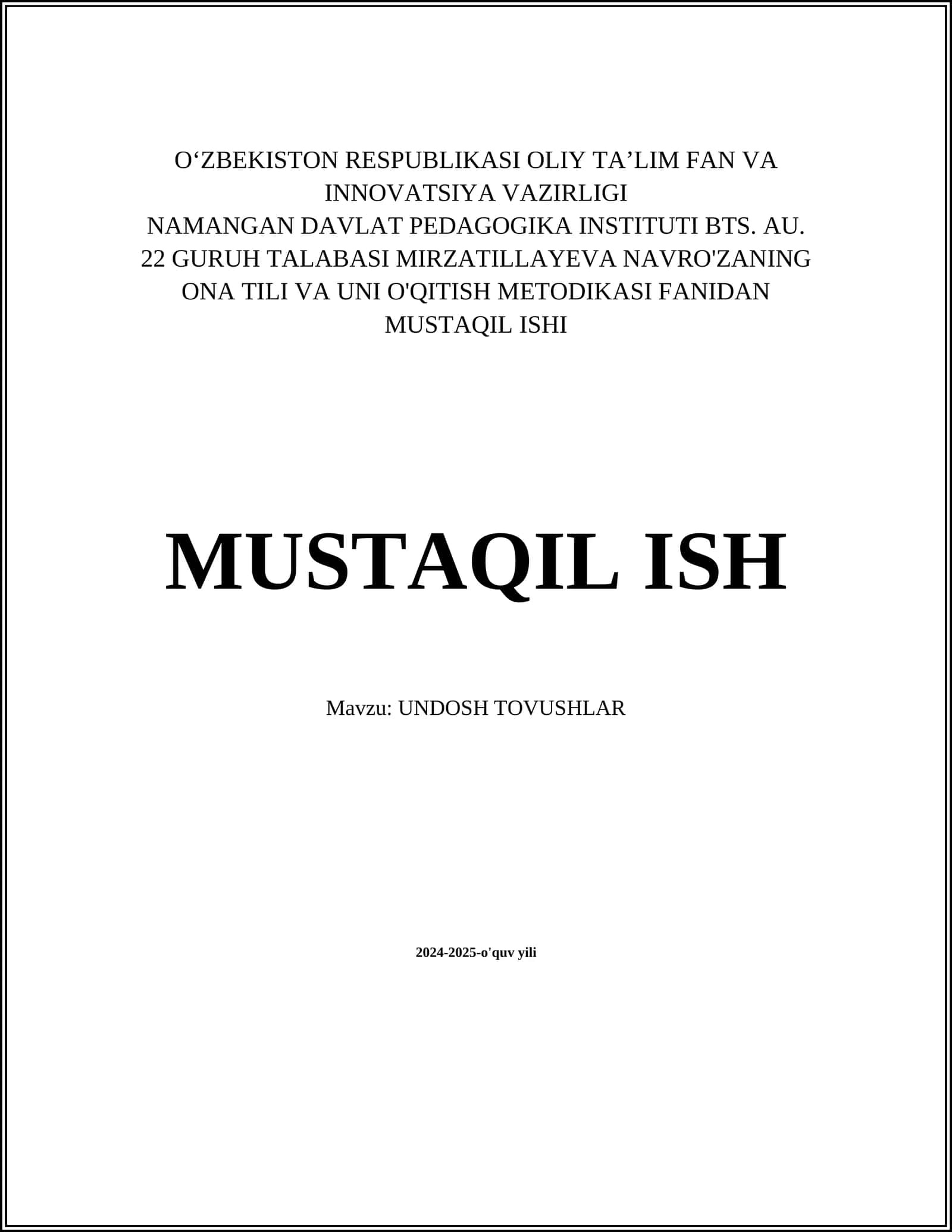 UNDOSH TOVUSHLAR 1