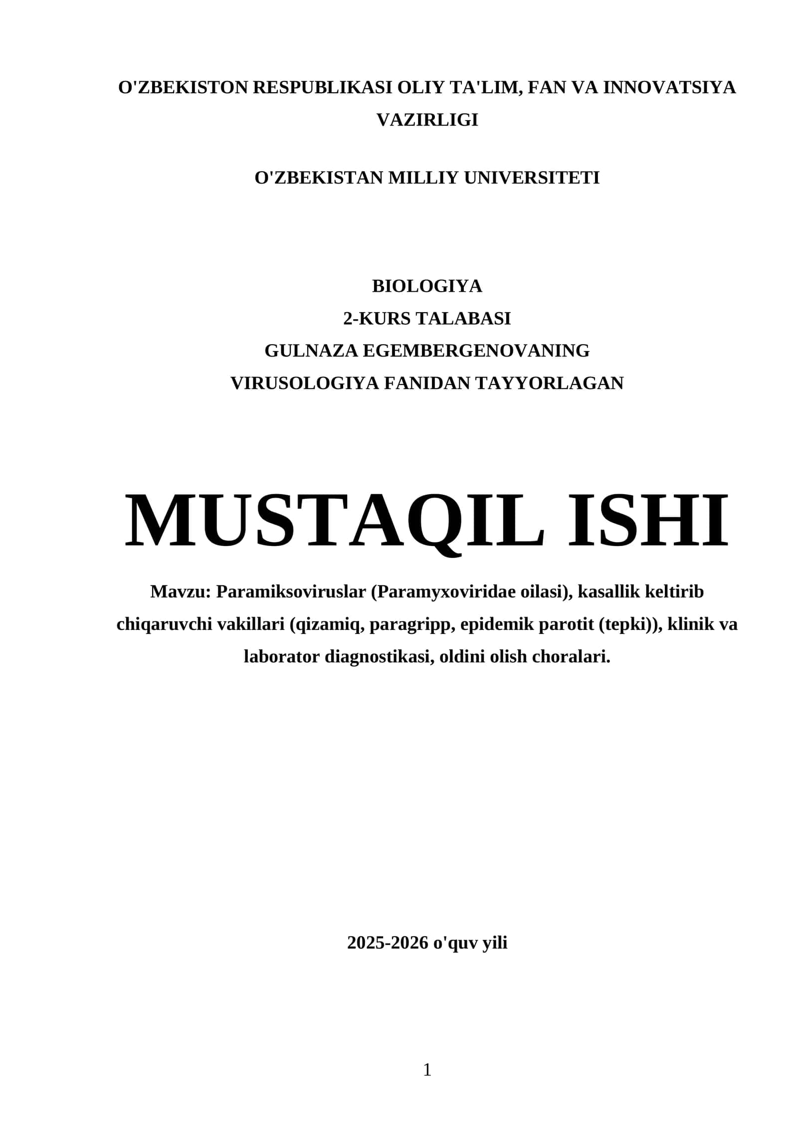 Paramiksoviruslar (Paramyxoviridae oilasi) 1