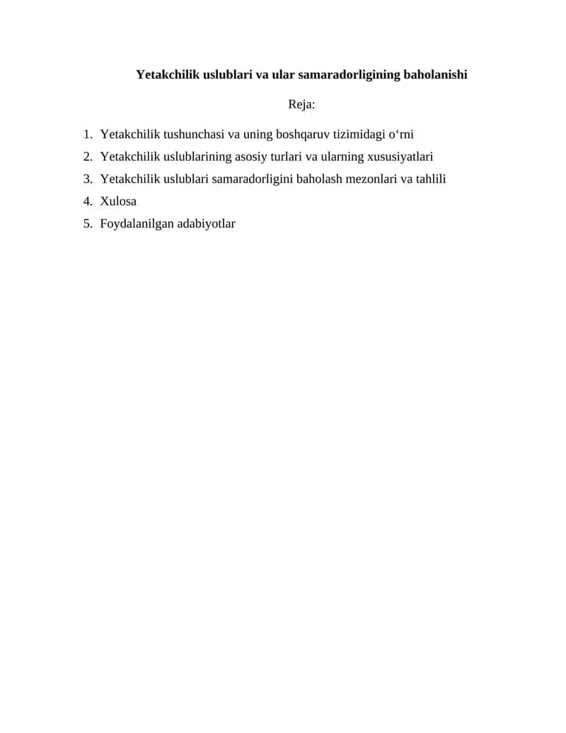 Yetakchilik uslublari va ular samaradorligining baholanishi 1