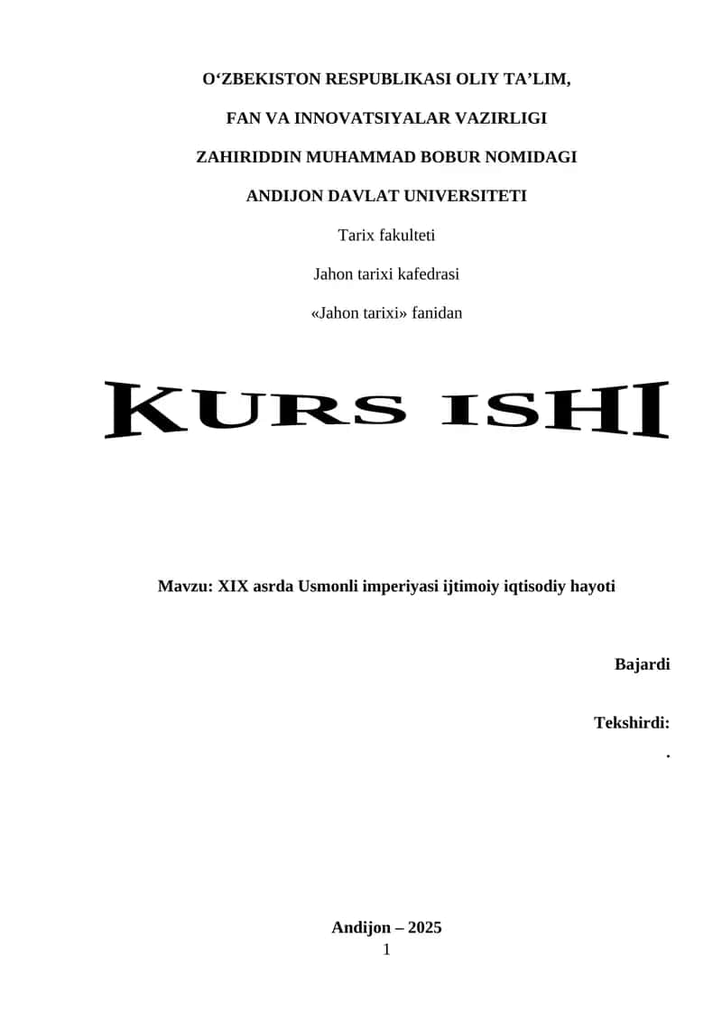 XIX asrda Usmonli imperiyasi ijtimoiy iqtisodiy hayoti 1