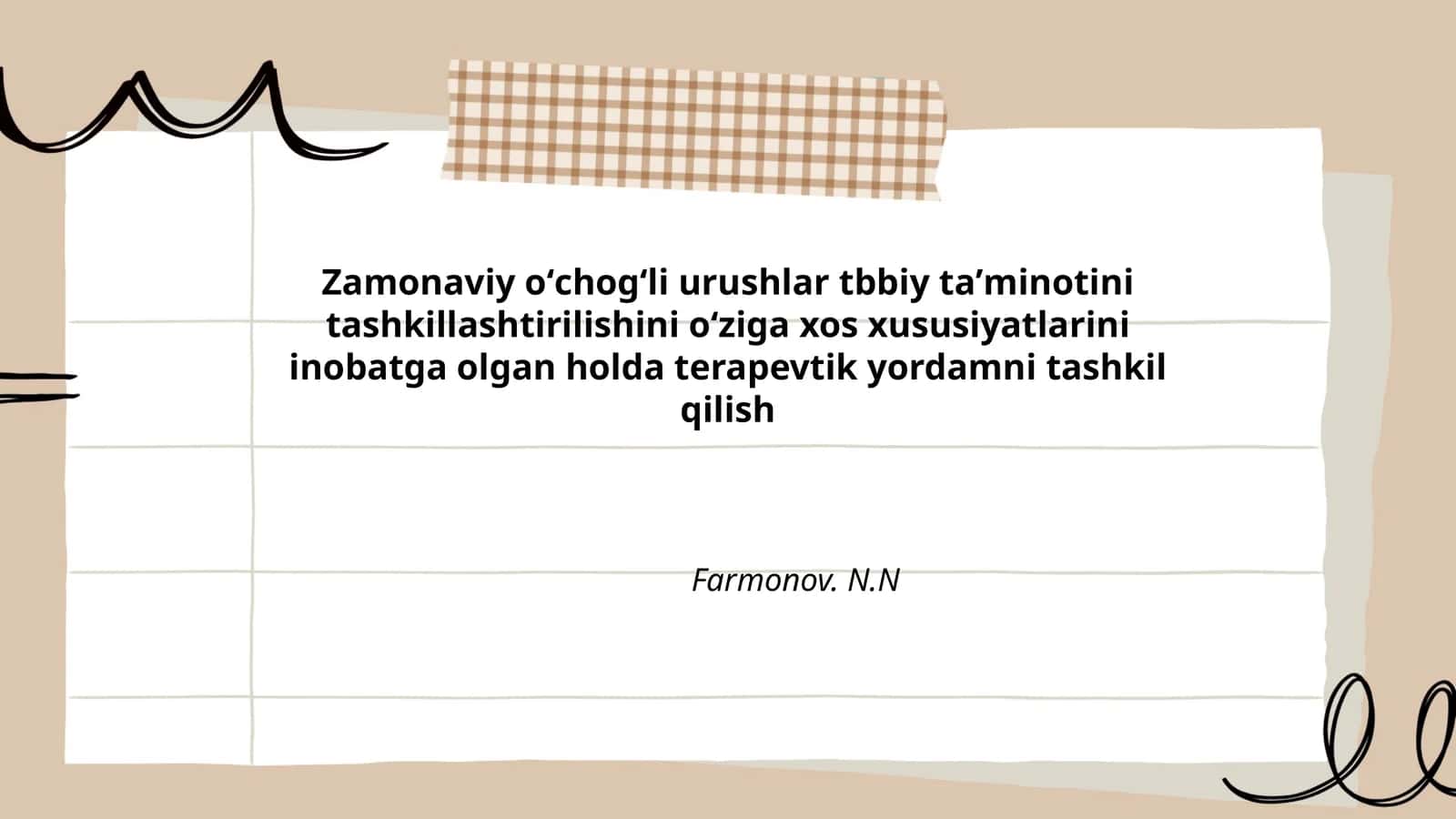 Zamonaviy oʻchogʻli urushlar tbbiy taʼminotini tashkillashtirilishini oʻziga xos xususiyatlarini inobatga olgan holda terapevtik yordamni tashkil qilish 1