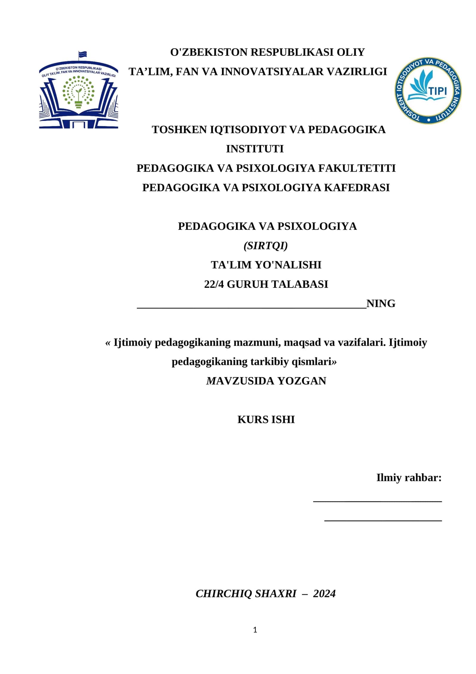 Ijtimoiy Pedagogika Faoliyati 1