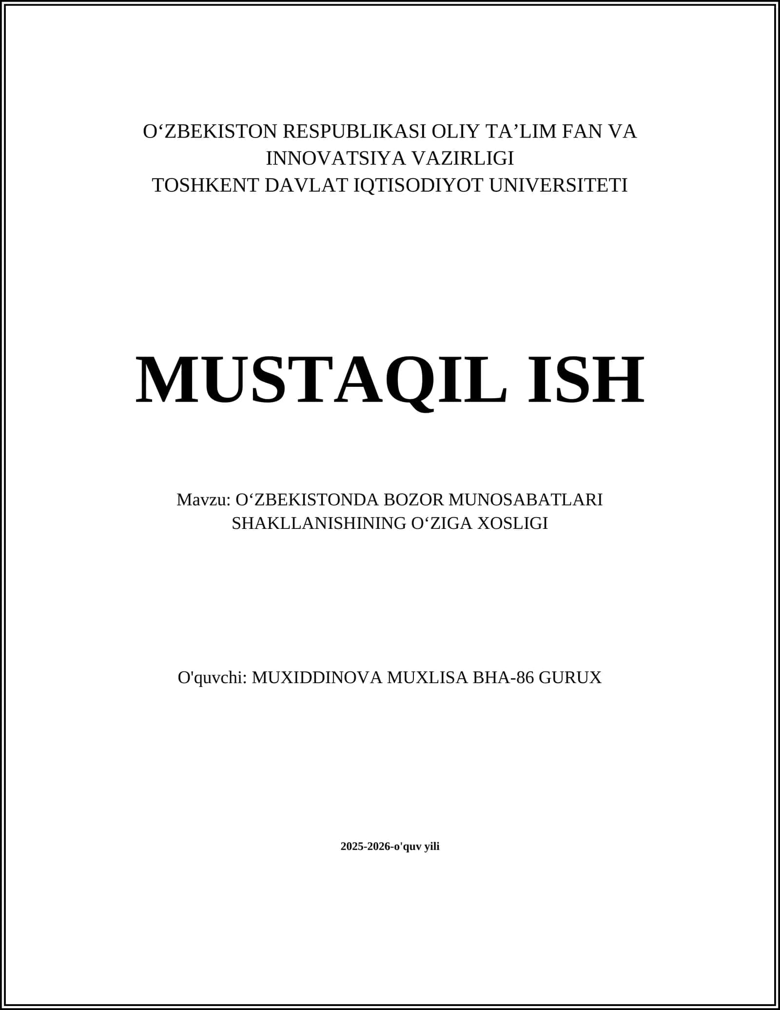 OʻZBEKISTONDA BOZOR MUNOSABATLARI SHAKLLANISHINING OʻZIGA XOSLIGI 1
