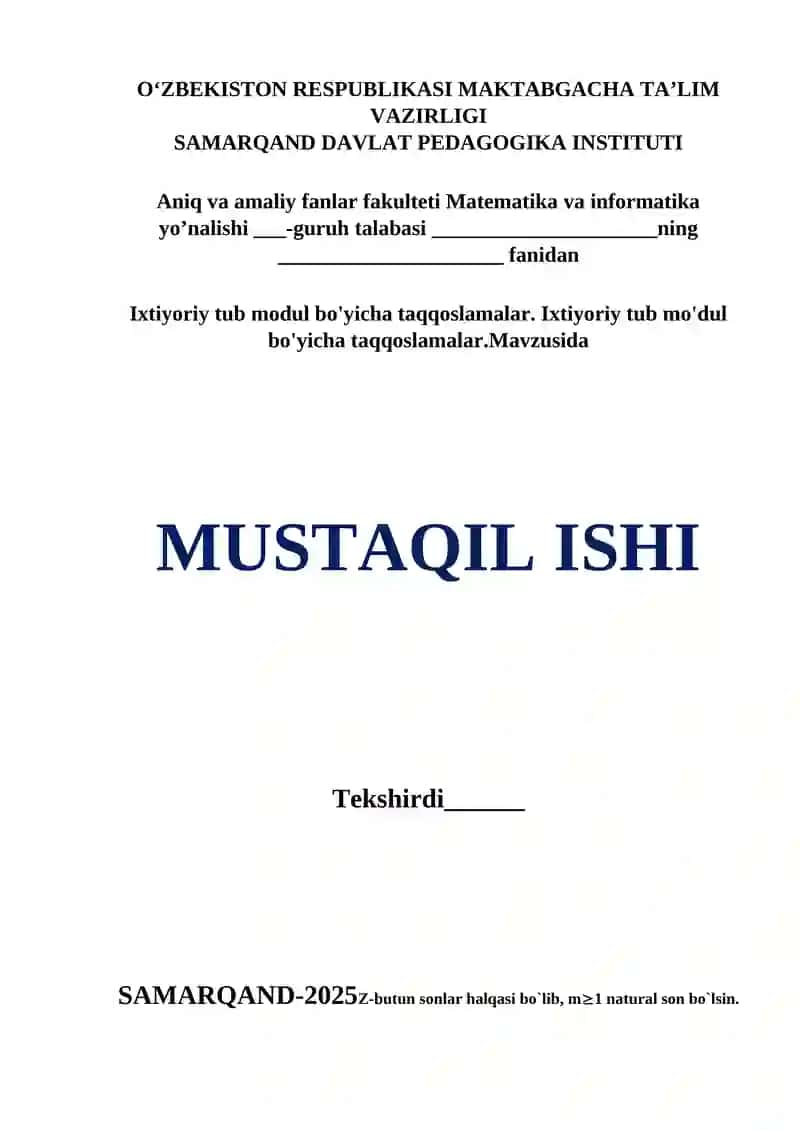 Ixtiyoriy tub modul bo'yicha taqqoslamalar