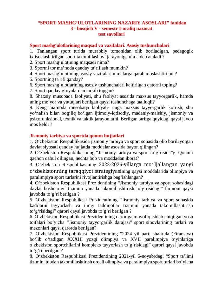 SPORT MASHGʻULOTLARINING NAZARIY ASOSLARI 1
