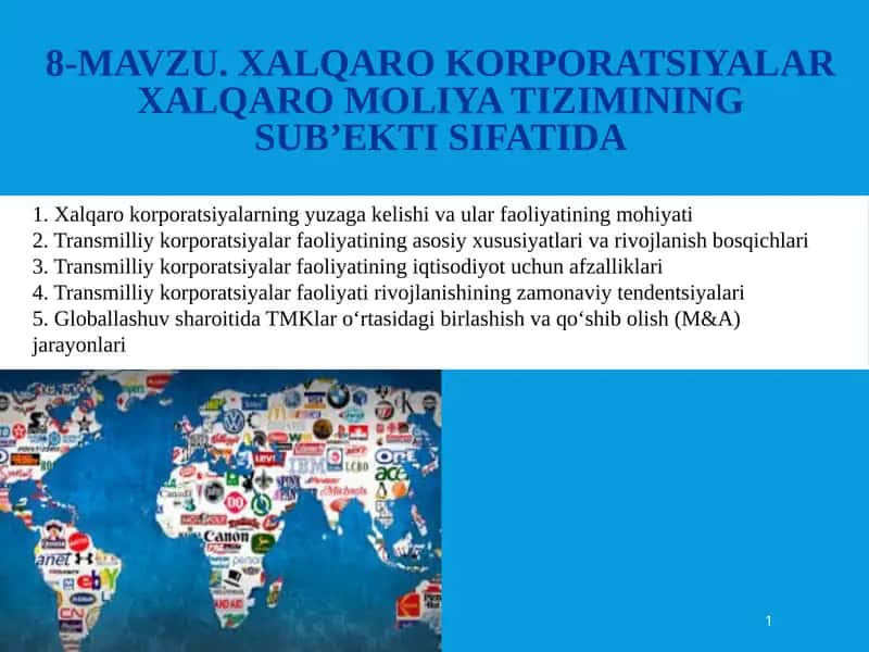 Transmilliy korporatsiyalar faoliyati 1