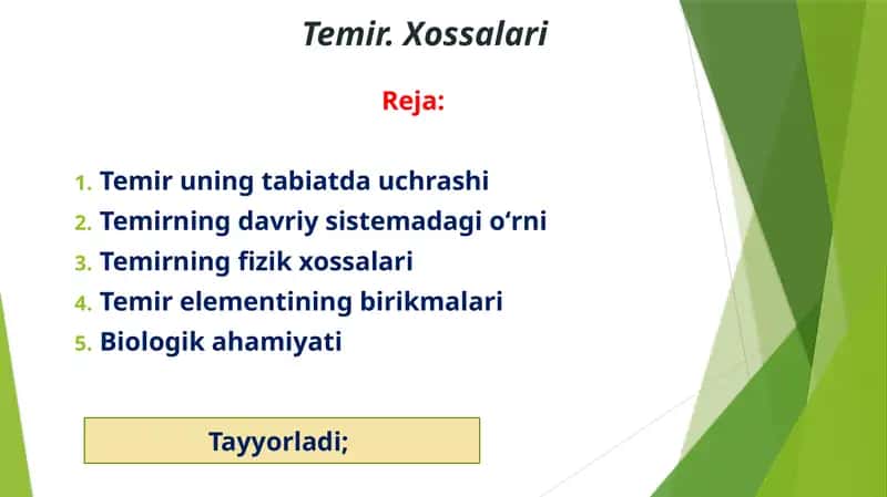 Temir. Xossalari 1