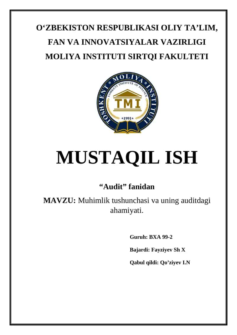 Muhimlik tushunchasi va uning auditdagi ahamiyati 1
