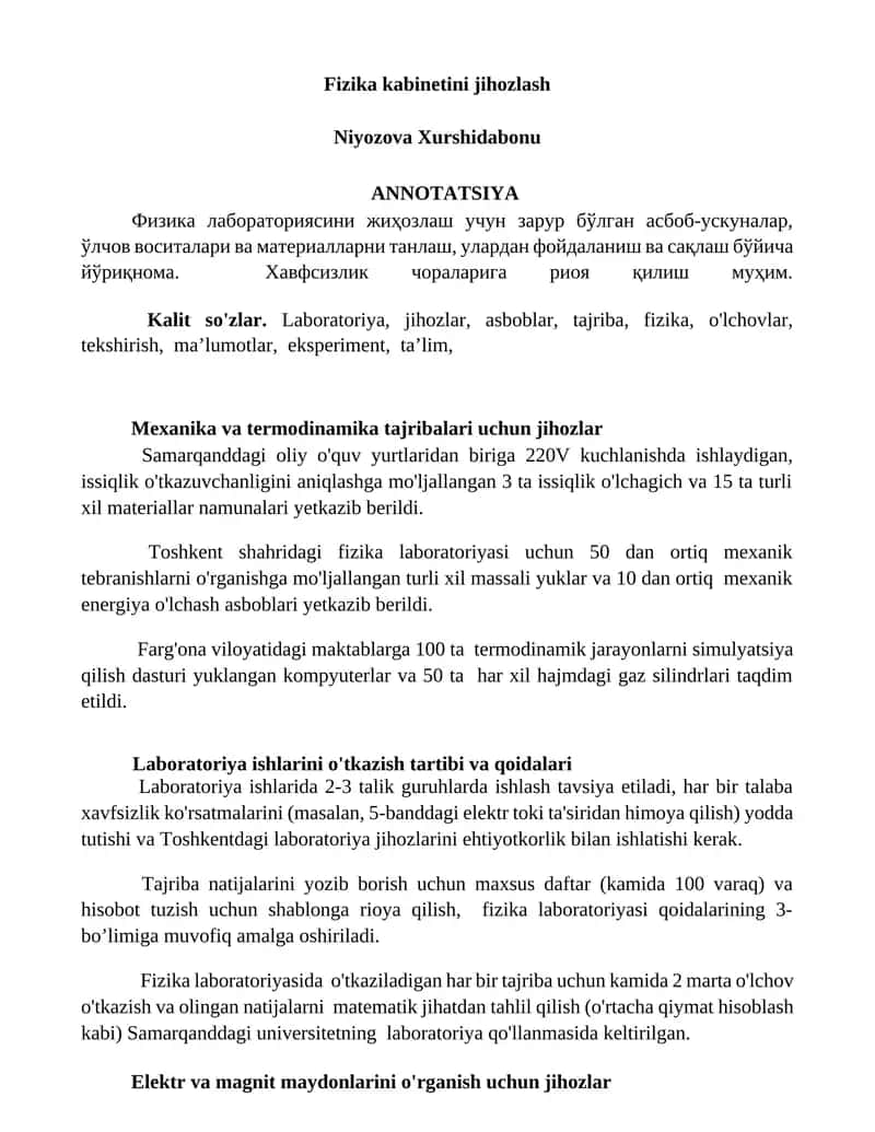 Fizika kabinetini jihozlash 1
