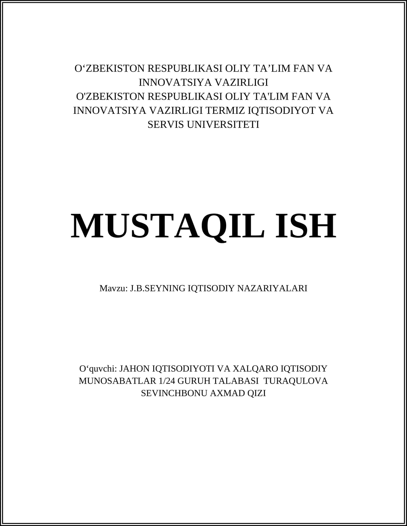 J.B.SEYNING IQTISODIY NAZARIYALARI 1
