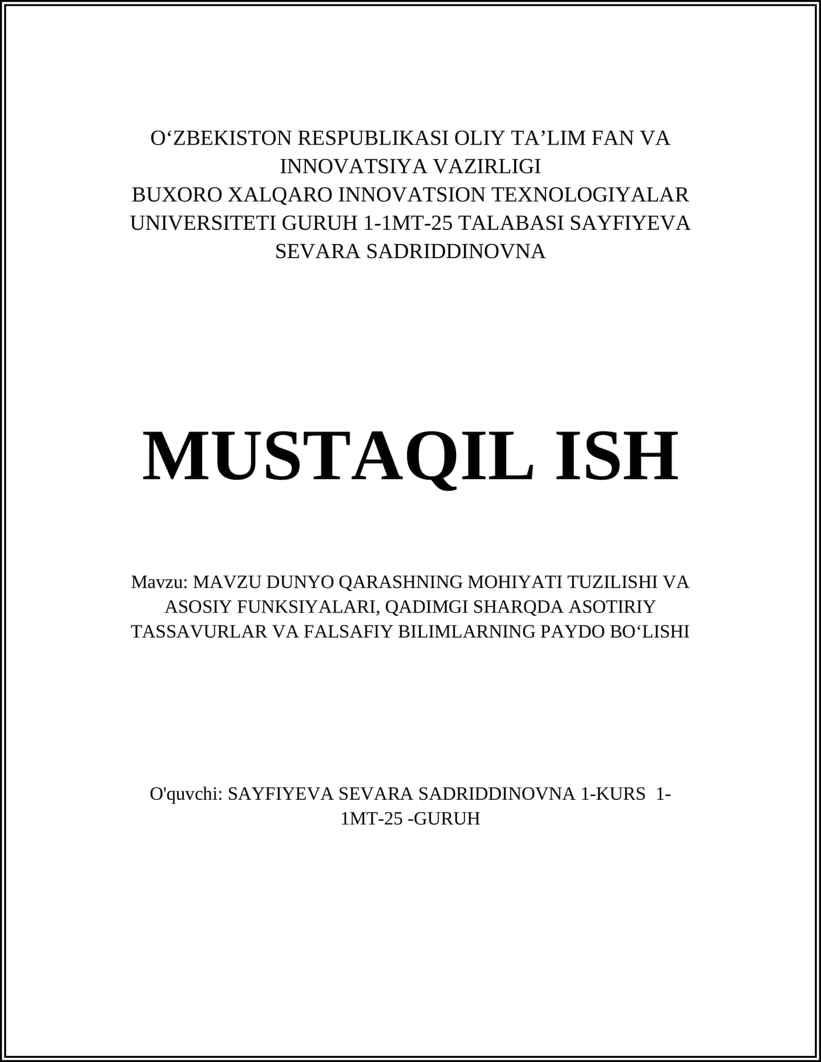 Dunyoqarashning Mohiyati va Tuzilishi 1