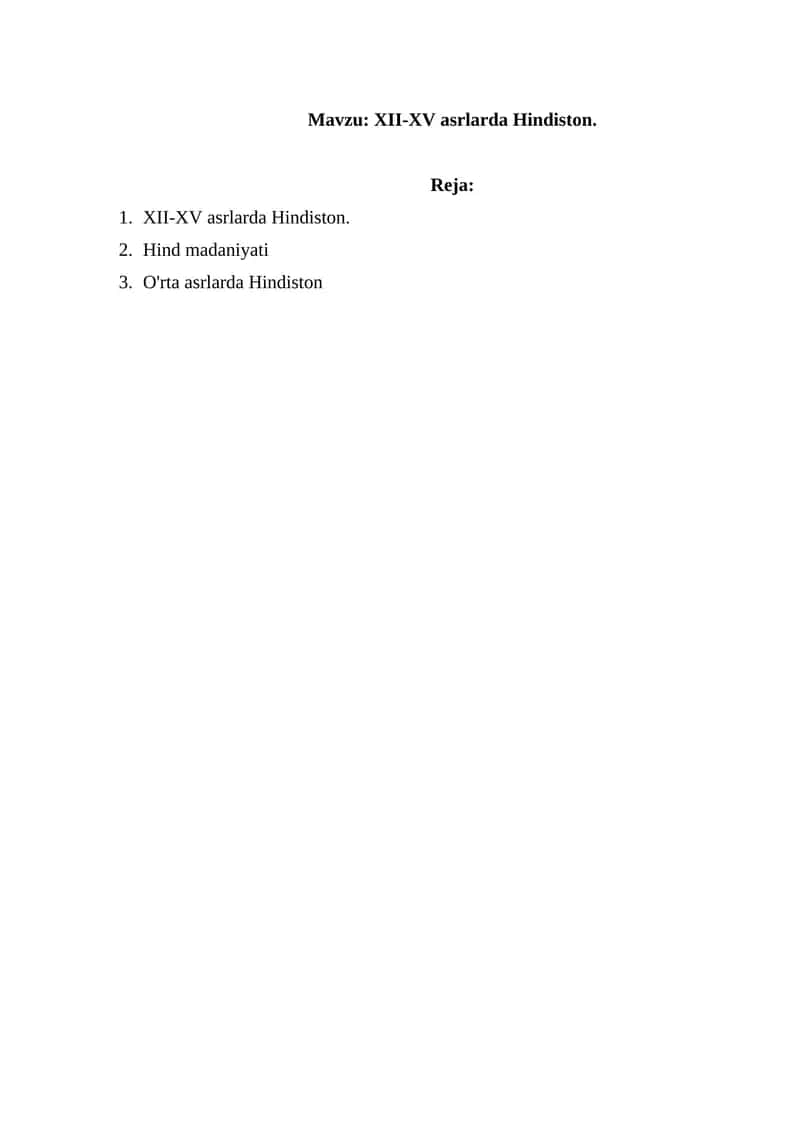 XII-XV asrlarda Hindiston. 1