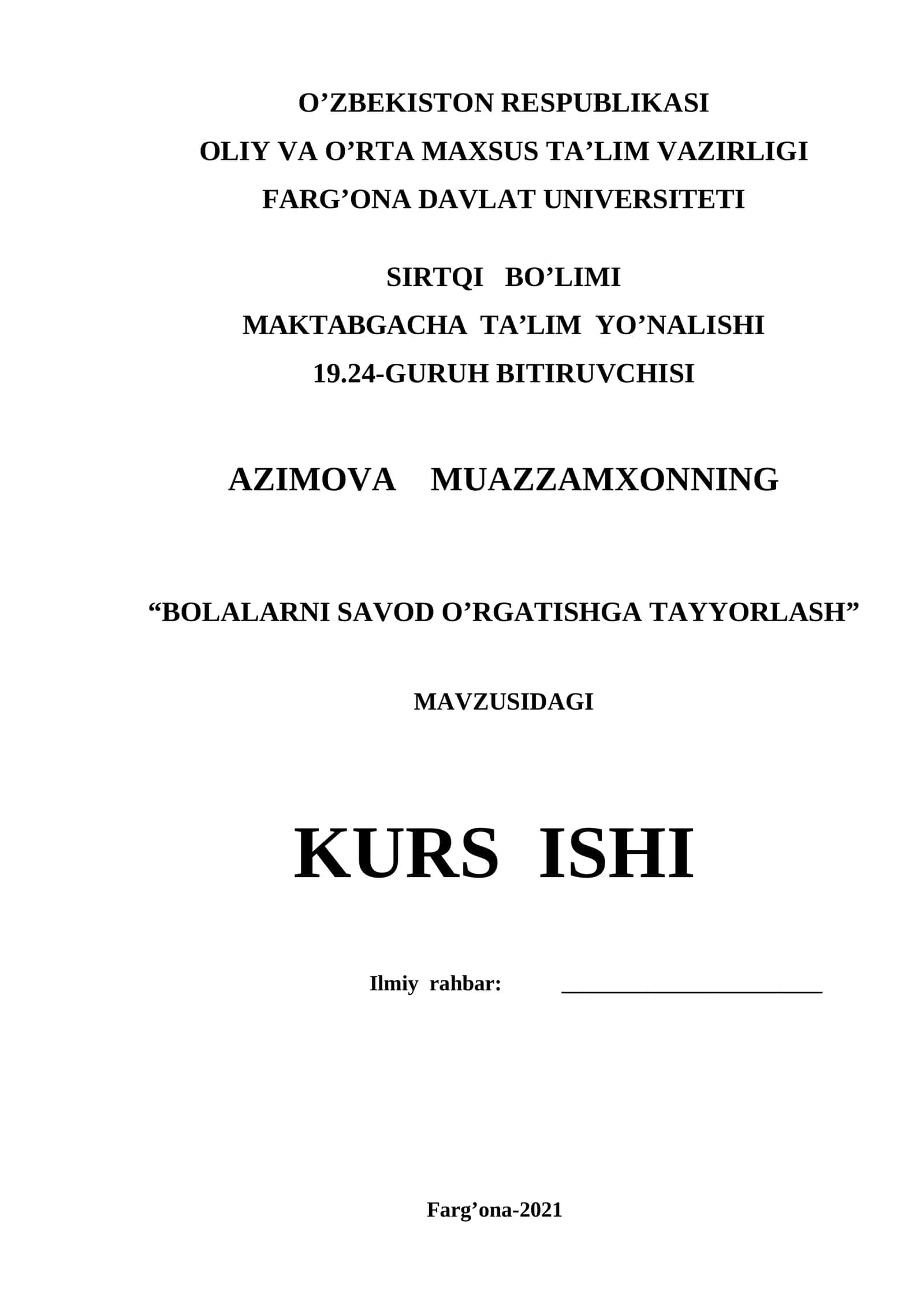 "BOLALARNI SAVOD O’RGATISHGA TAYYORLASH" 1