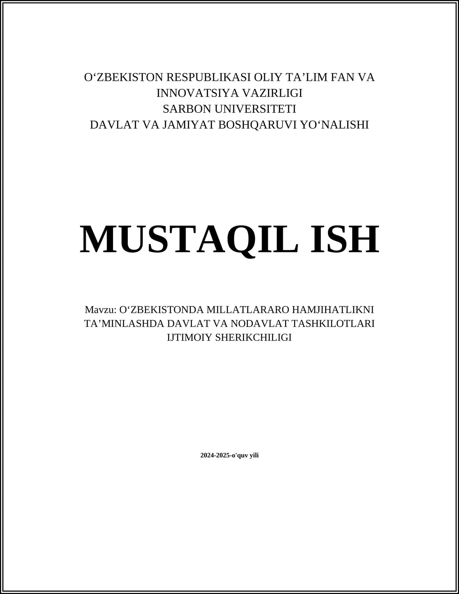 OʻZBEKISTONDA MILLATLARARO HAMJIHATLIKNI TAʼMINLASHDA DAVLAT VA NODAVLAT TASHKILOTLARI IJTIMOIY SHERIKCHILIGI 1