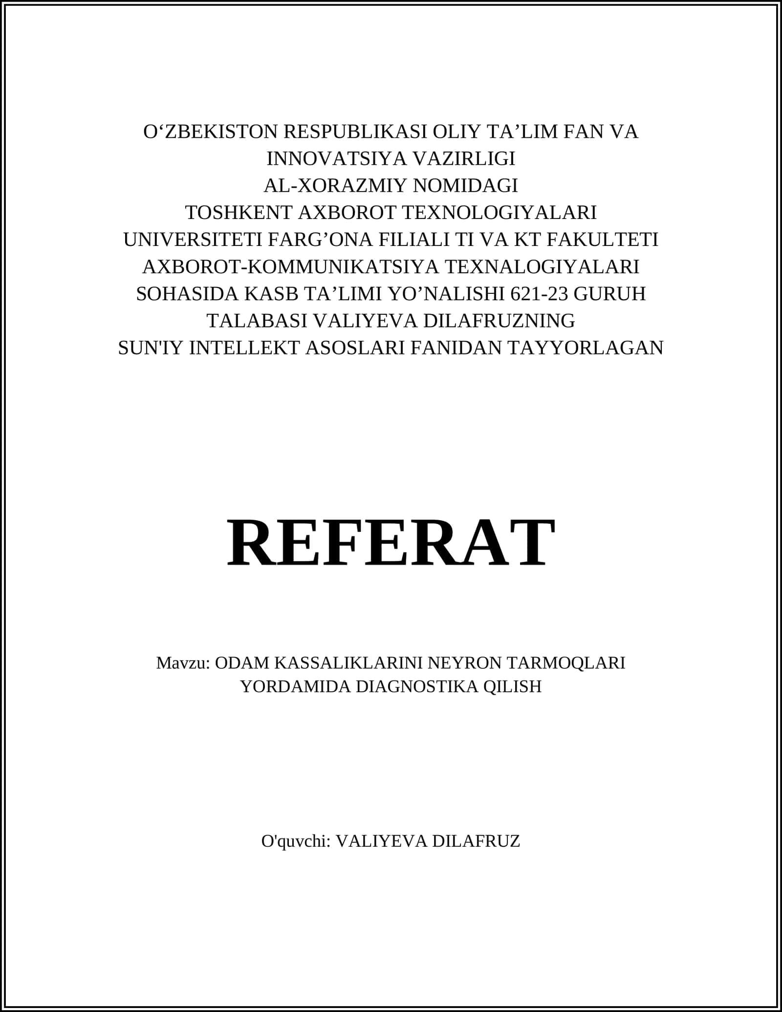 Diagnostika tizimlarida sun'iy intellekt 1
