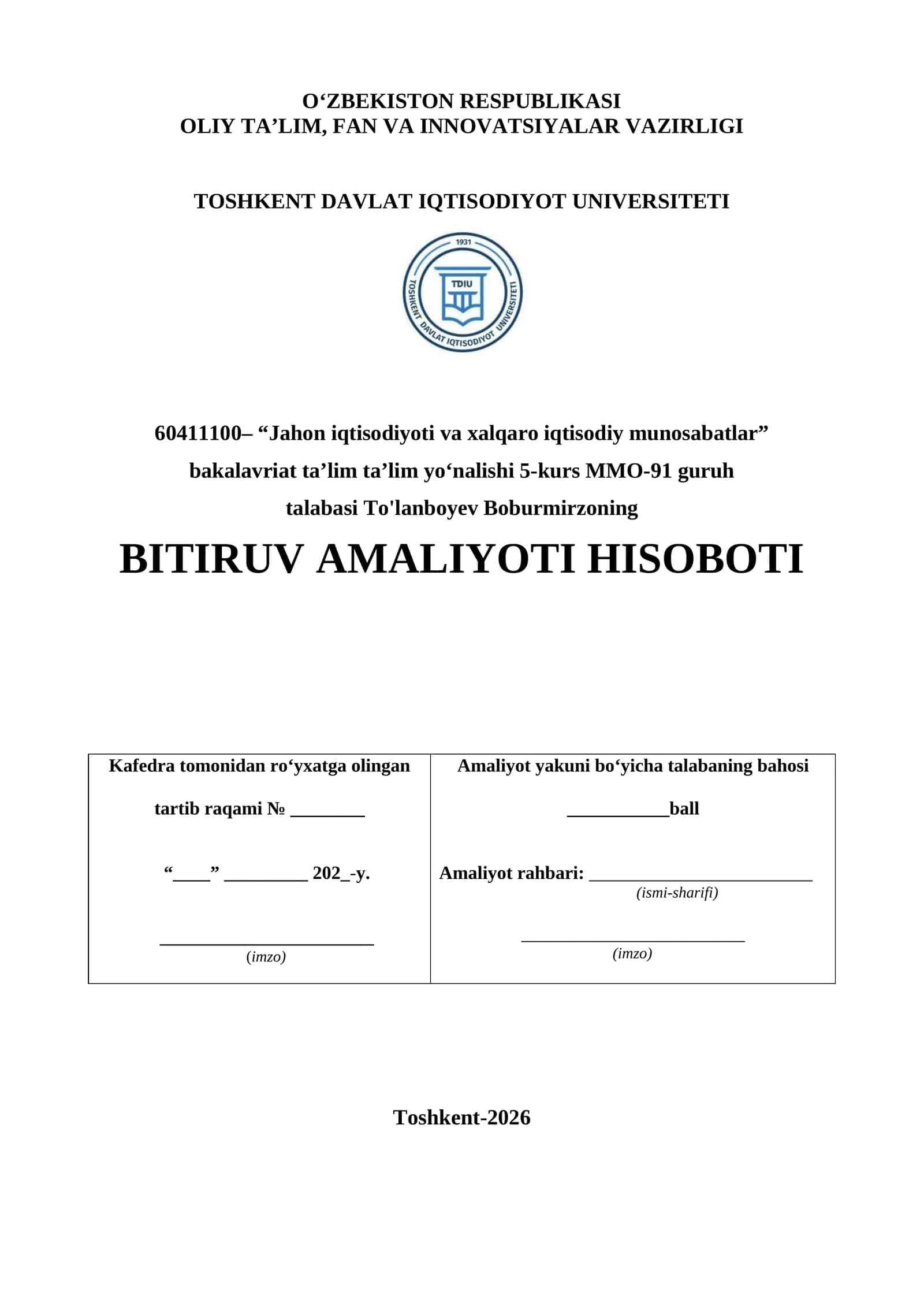 AXBOROT AGENTLIGI FAOLIYATI BOʻYICHA BITIRUV AMALIYOTI HISOBOTI 1