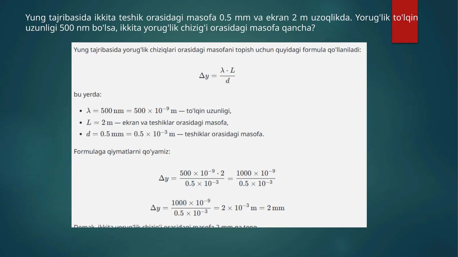 Yorug'lik Interferensiyasi Masalasi 1
