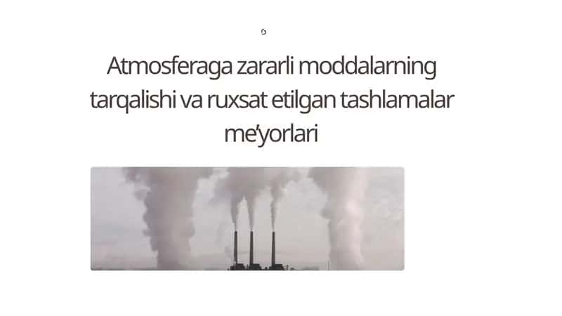 Atmosferaga zararli moddalarning tarqalishi va ruxsat etilgan tashlamalar me’yorlari 1
